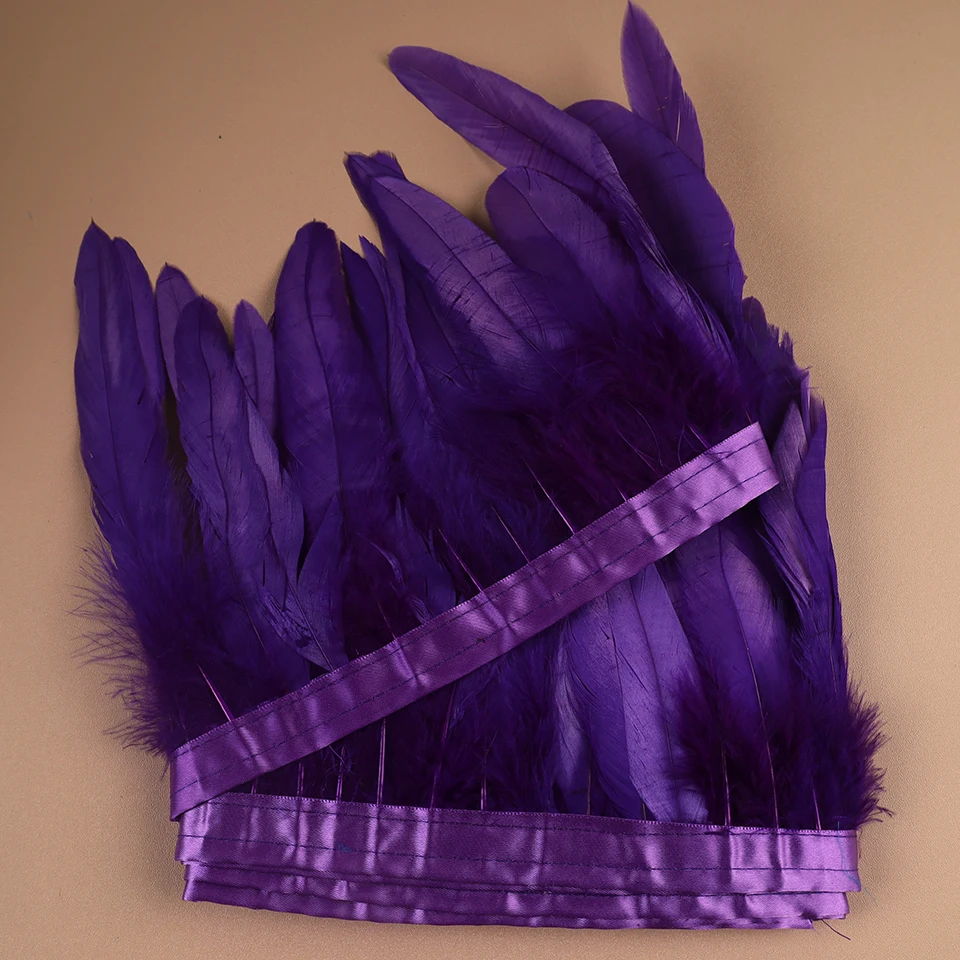 Rooster Cock Tail Feathers Trims 15-20cm Silver Golden Chicken Feathers Trims Strung Rooster Feather Trimming Carnival Costume