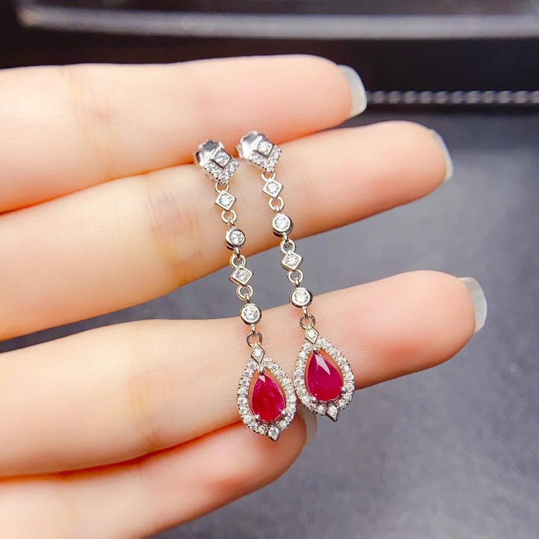 

FS 4*6mm Natural Ruby S925 Sterling Silver Earrings for Women Fine Fashion Charm Weddings Jewelry Certificate MeiBaPJ