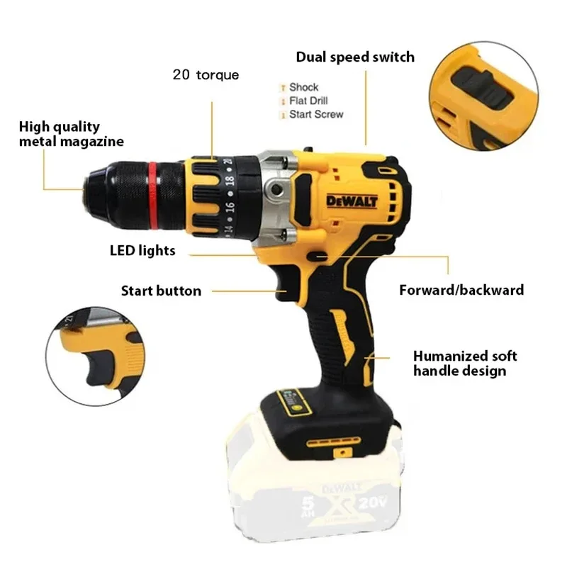 Dewalt DCD791 taladro eléctrico sin escobillas, destornillador inalámbrico, Portabrocas de 13MM, taladro de impacto inalámbrico con batería de iones