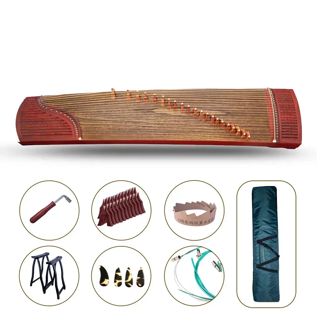 LOOK 21 Strings Standard Guzheng Bamboo Slip Lettering Carved Rosy Sandalwood Chinese Zither With Guzheng Nails Strings Stands