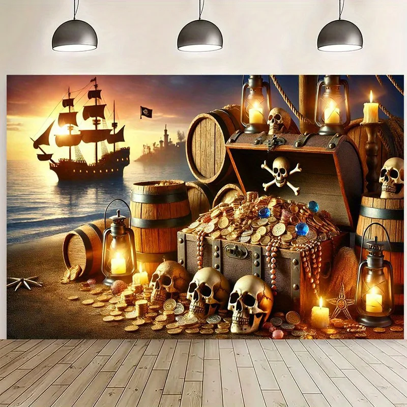 1-teilig, Pirate Treasure Party-Banner, Hochzeitsfeier-Dekorationsbanner, neuartiger Bildhintergrundstoff, Polyester