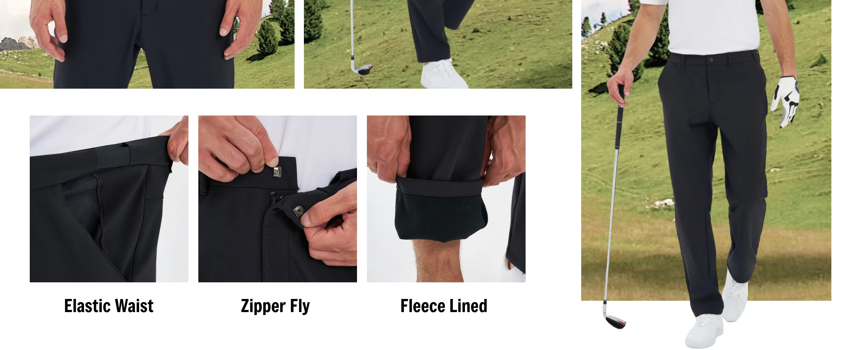 TACVASEN Herren Winter Golfhose, Fleece-gefüttert, warm, dehnbar, gerade geschnitten, Business Casual Arbeits- und Reisehose mit Taschen – Detail 4