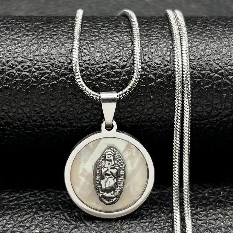 الكاثوليكية مريم العذراء المقدسة البحر شل قلادة قلادة للنساء الرجال الفولاذ المقاوم للصدأ الذهب اللون سيدة سلسلة مجوهرات هدية #5