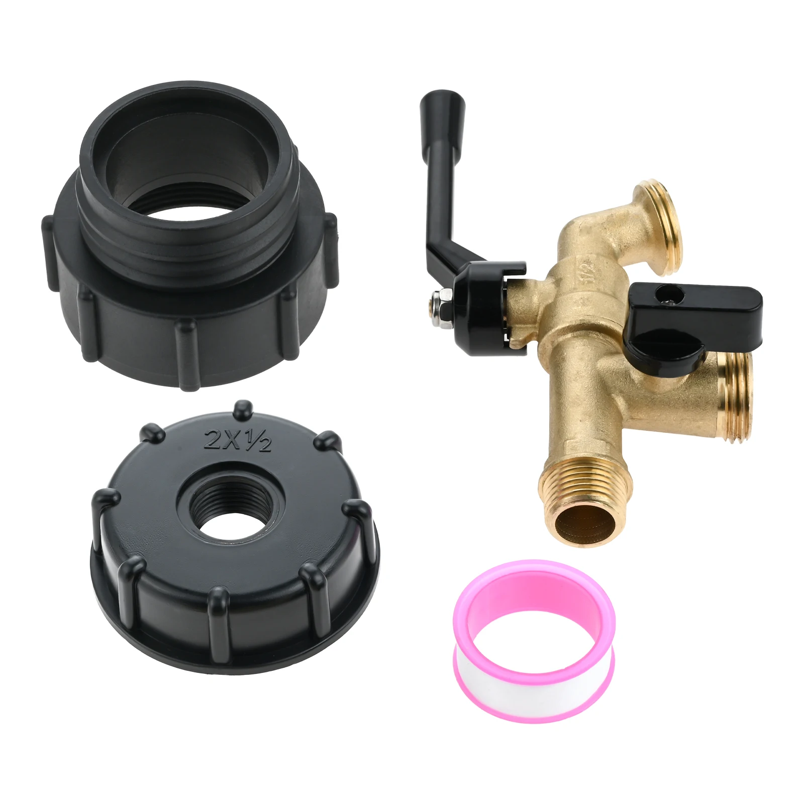 

2 in 1 2-Faucets 2.36" Coarse Thread Valve Connector Brass Garden Hose Faucet S60X6 275-330 Gallon IBC Tote Water Tank Adapter