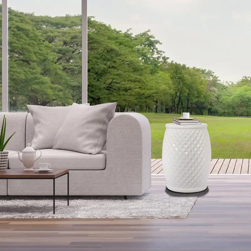 Tamborete de cerâmica vitrificada 11 x 17,25, mesa de destaque interna e externa, banco de jardim