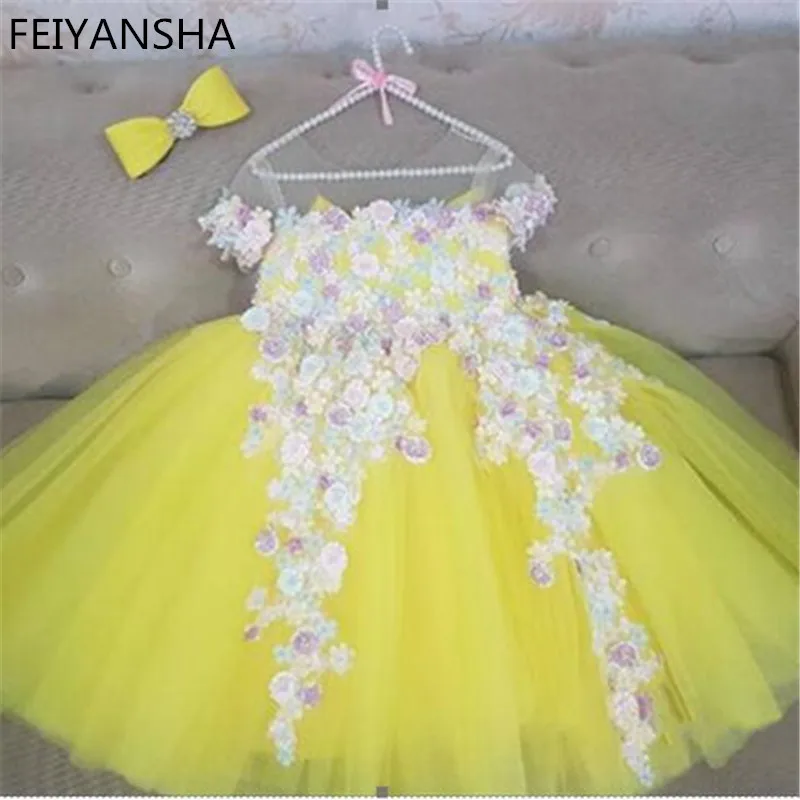 

Flower Girl Dresses Fluffy Tulle Pageant Birthday party Applique Princess Gown First Holy Communion Prom Dresses