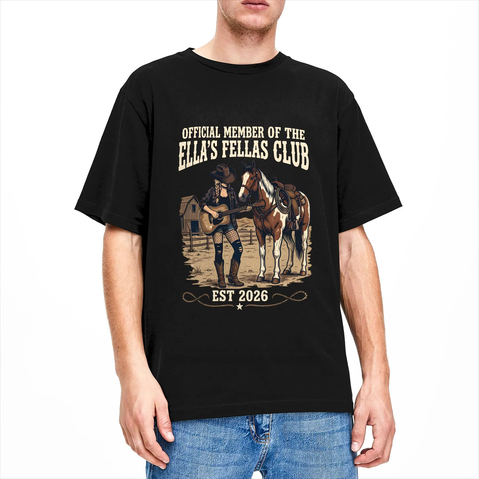Men Ella Fellas Club T-Shirts  100% Cotton Tops Summer Vintage Short-Sleeved T-Shirt Round Neck Fashion Casual Tshirt