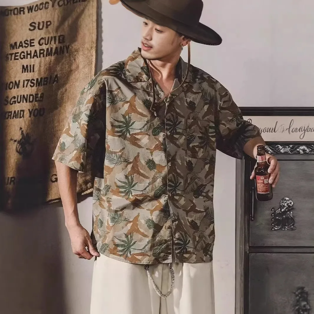 American Retro Classic Cuban Collar Short-sleeved Flower Shirt Men's 2026 Summer Loose Plus Size Casual Shirt