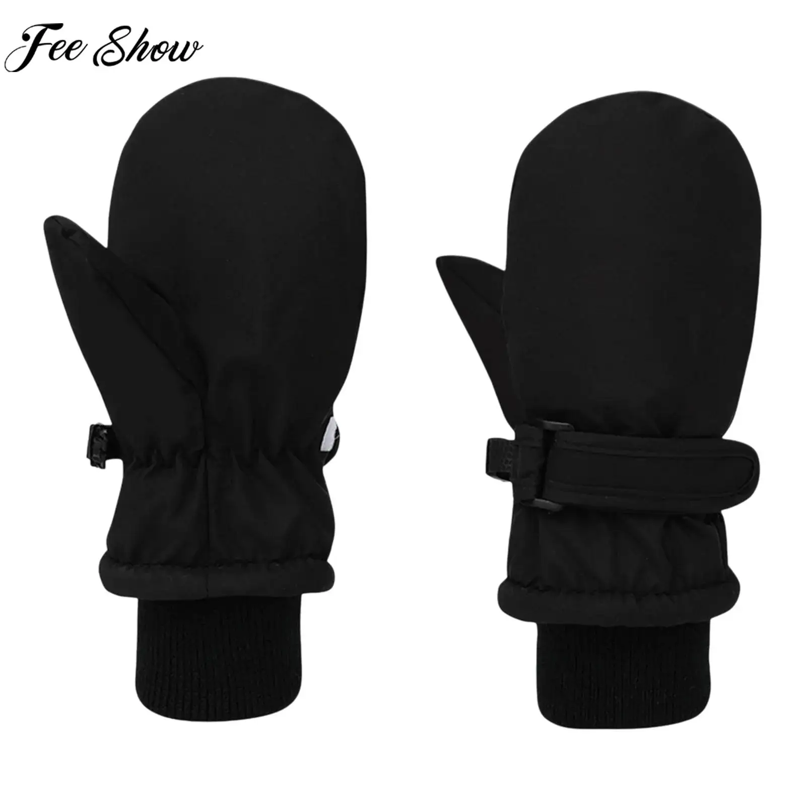 Baby Kids Fleece-Lined Thickened Warm Snow Ski Mittens Waterproof Windproof Gloves Spring Winter Skiing Costume Accessories