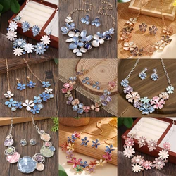 Cring Coco Fashion Flower Daisy Rose Earring Necklaces Set Elegant Women's Jewelry Sets Necklace for Women Luxury Christmas Gift