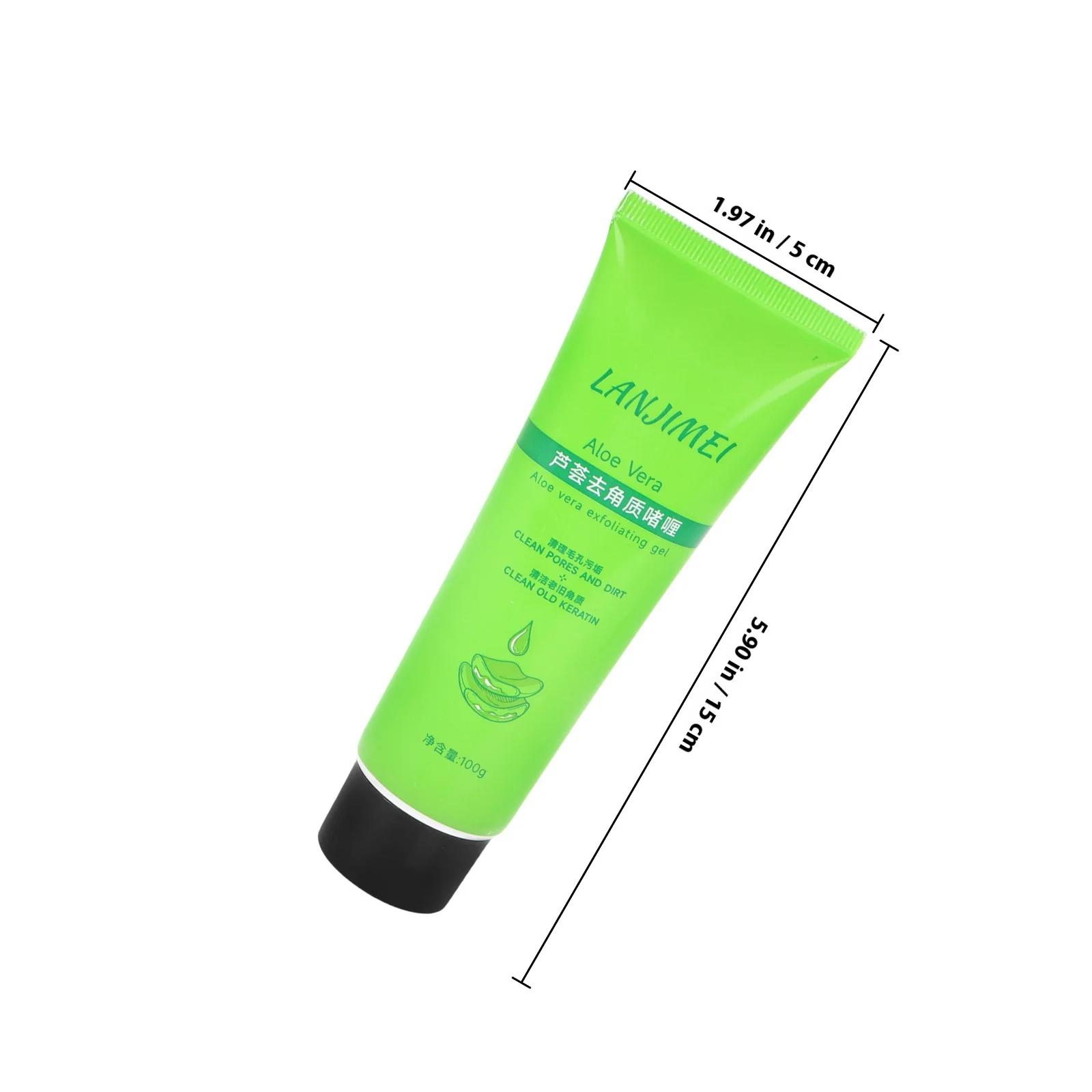 Zielony, łagodzący, delikatny żel peelingujący, miękki żel złuszczający do głębokiego oczyszczania twarzy i ciała, rozmiar podróżny, aloes, kojący, nawilżający skórę.