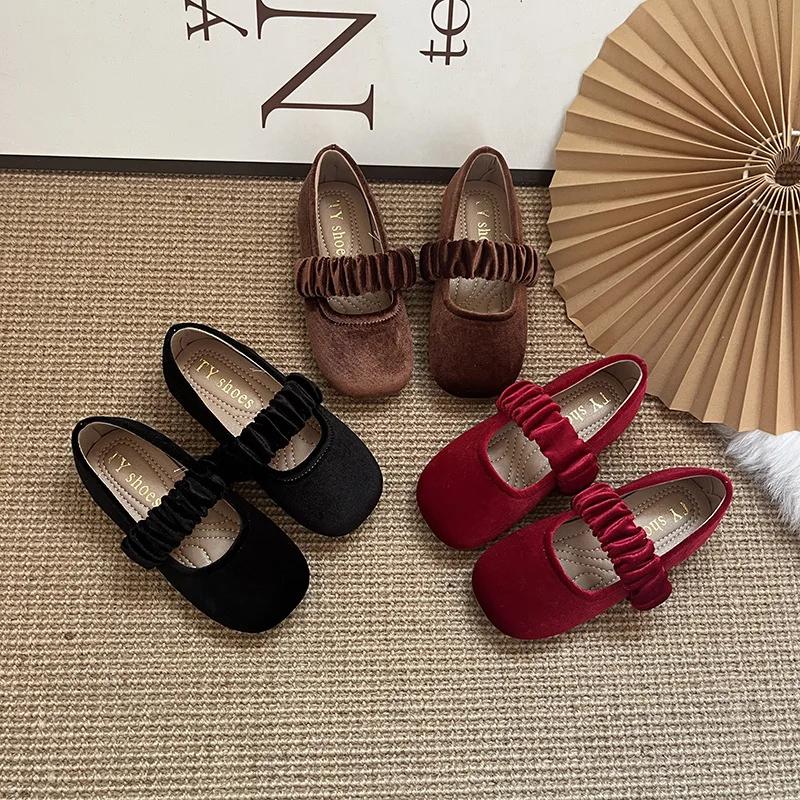 Kids'Casual Shoes Solid Color PU Leather Elastic Band Spring Shoes For Girls Anti-slip Breathable Red Black Shoes Size 23-35