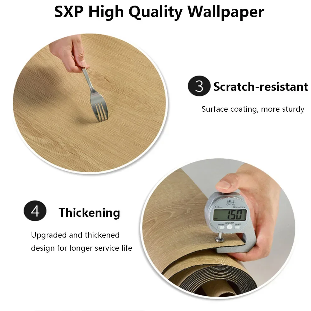 3D Wood Grain Peel And Stick Thick Floor Tiles, SXP Wallpaper, Waterproof Vinyl Wood Flooring, mould proof