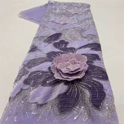 French 3D Lace Fabric 2026 High Quality Velvet Fabric Nigerian Mesh Sequins Lace Net Lace For Women Wedding Party Dresses Sewing