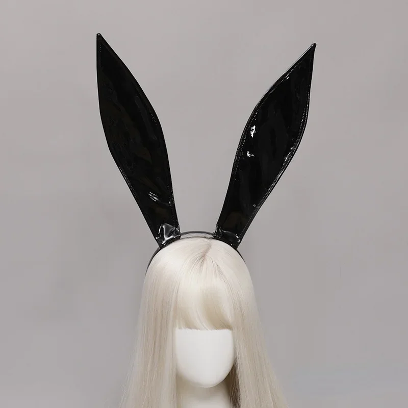 Black Bendable Leather Bunny Ear Headband Rabbit Ear Hairband Women Girl for Party Anime Cosplay Costume Halloween Christmas