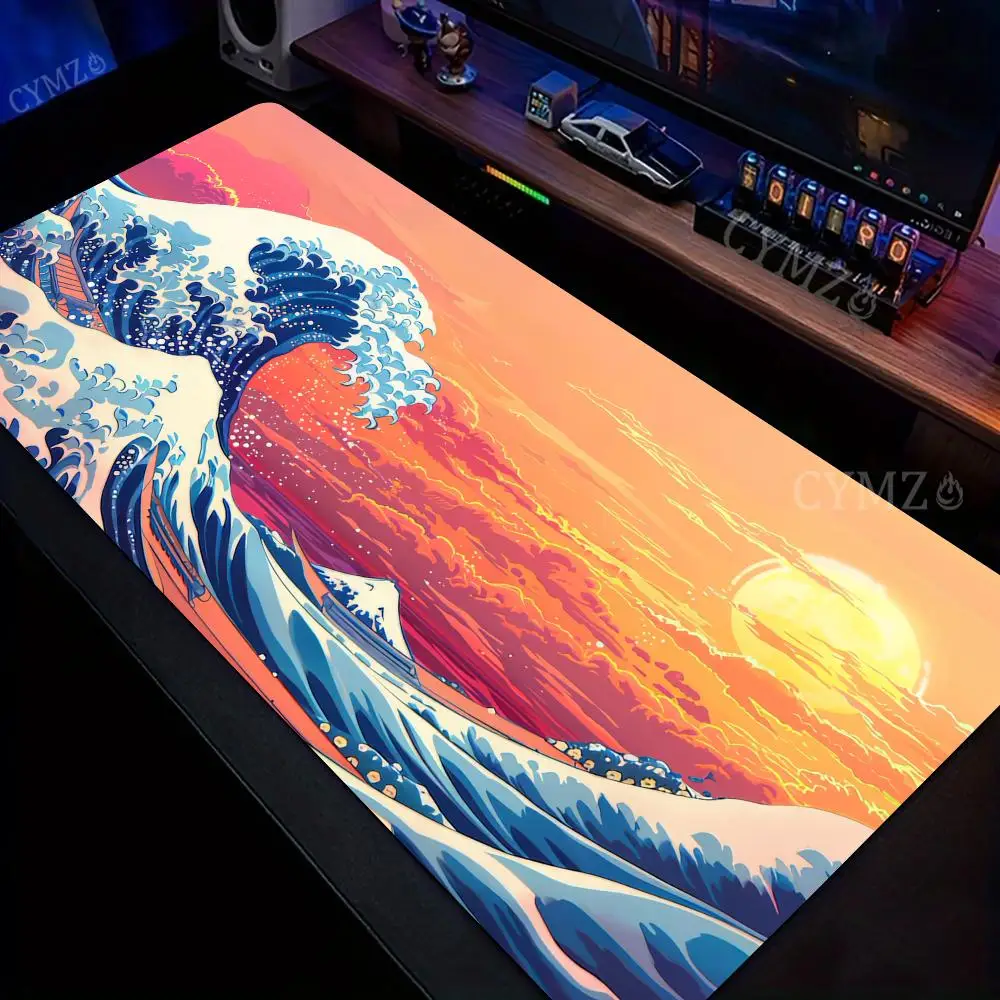 Neon-style artistic waves Mouse Pad Desk Mat rubber anti-slip Durable desk accessories Keyboard desktop pads gaming mat maus pad
