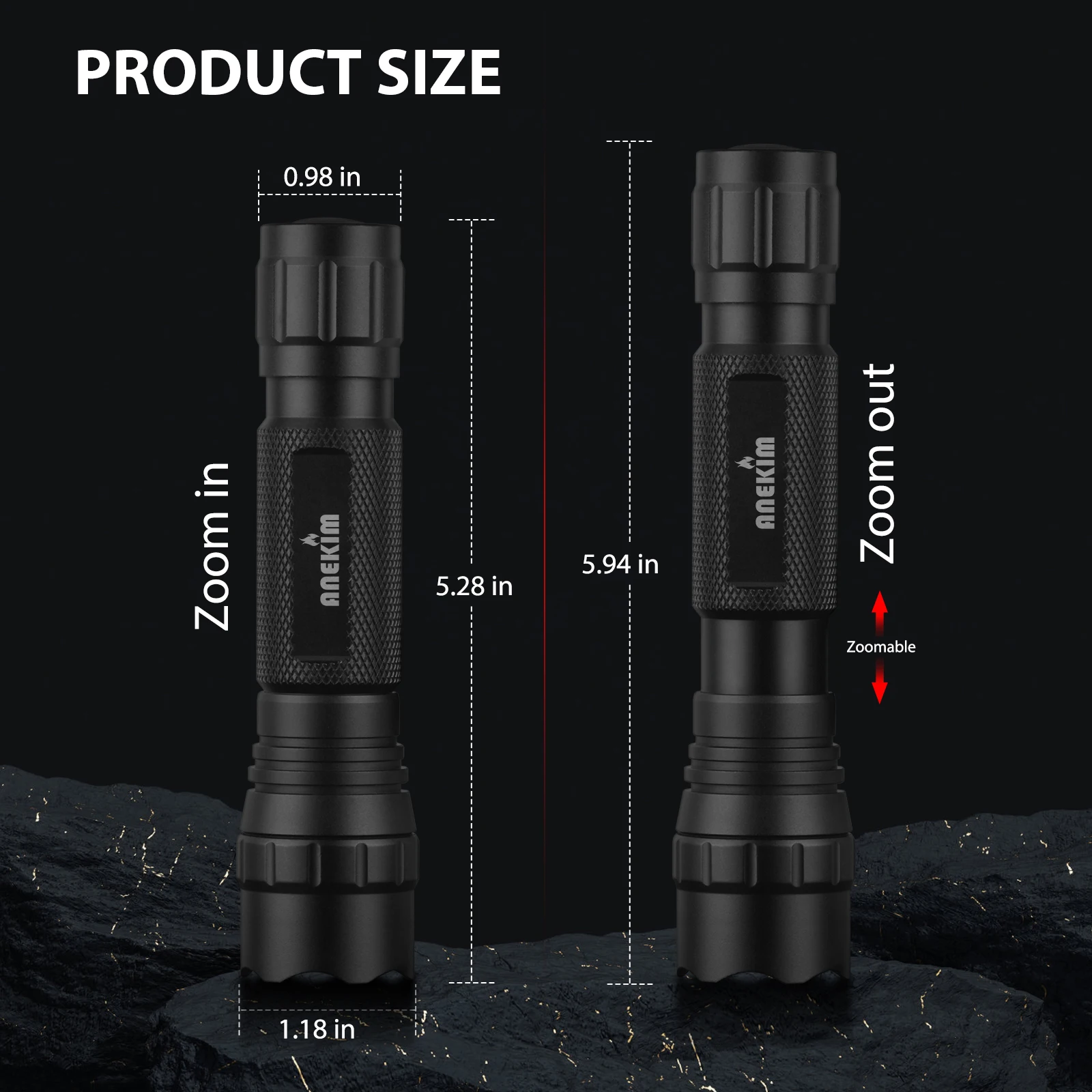 ANEKIM FL11 Red Tactical Flashlight, 1200LM Zoomable Single Mode Torch, USB Rechargeable 18650 Battery, Hunting Coyote Wild Hogs