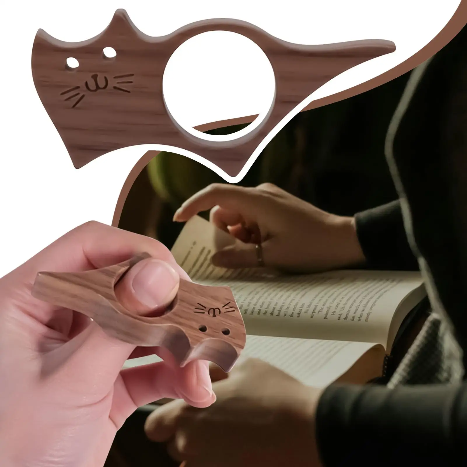 

Деревянный держатель для страниц книги в форме большого пальца, милый зажим для книг в форме кошки, держатель для страниц книги, портативный зажим, деревянное кольцо для закладок для читателей