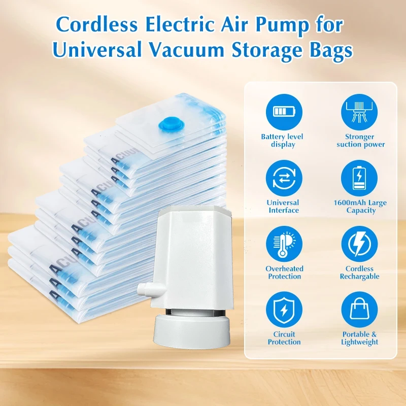 8 of 15 stks/set Verschillende Grootte Vacuüm Opbergzakken Met Mini Draadloze Universele Elektrische Pomp Vacuüm Seal Zakken Thuis Kleding Reizen