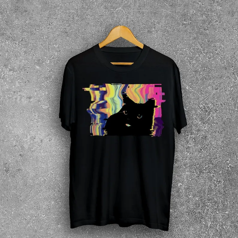 Trippy Psychedelic Cat Tee Shirt Vaporwave Aesthetic T-shirt, Grunge Alt Clothing, Punk Tshirt, Cats Lover Tee