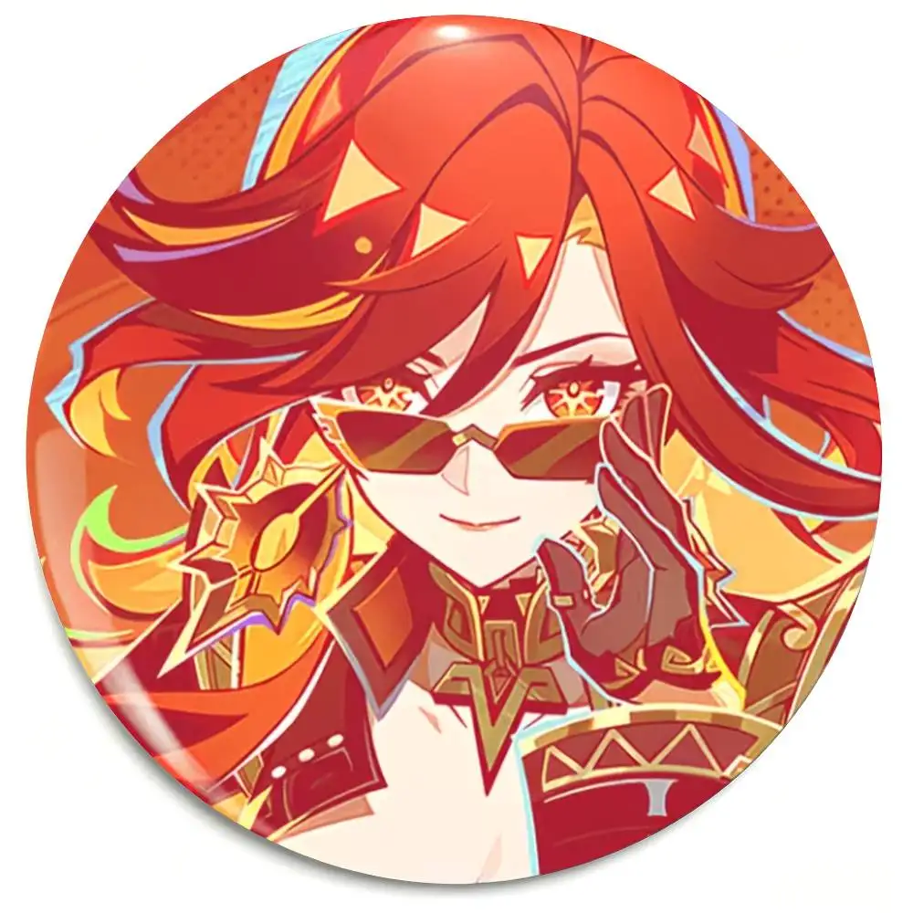 Mavuika Round Badge Cold Red Hair & Fashion Glasses Natlan Anime Game Character Badges 25 32 44 58 75 Mm Round Cosplay
