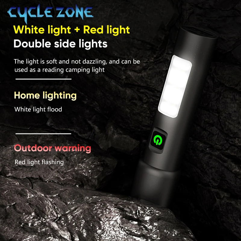 ไฟฉาย LED แบบพกพา Type-C ชาร์จไฟฉาย Zoomable Spotlight พร้อม COB ด้านข้างกลางแจ้ง Camping ไฟฉายฉุกเฉิน