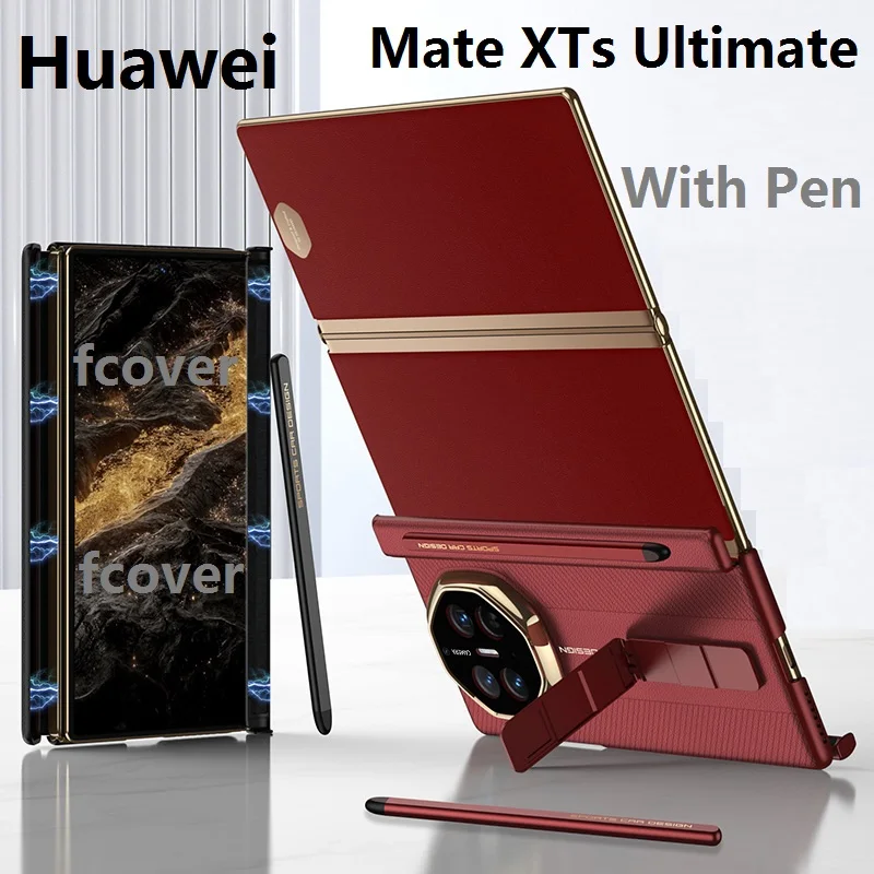 

With Pen Leather Cover For Huawei Mate XT XTs Ultimate Case Magnetic Double Hinge Bracket Protection