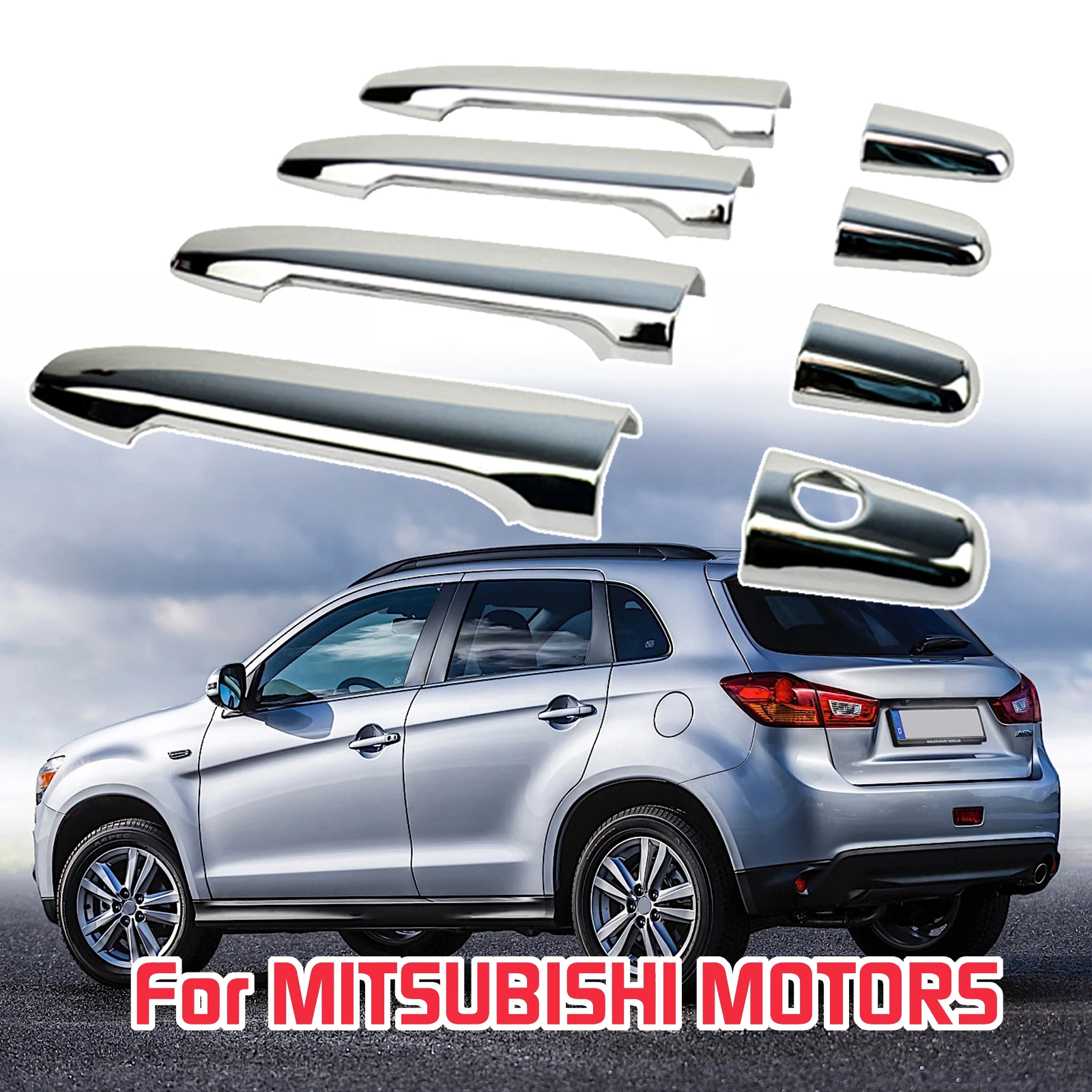 For Mitsubishi ASX / Lancer / Outlander Sport / RVR Smart Key Chrome Door Handle Cover Bezel Protectiver Covers Trim Molding Car