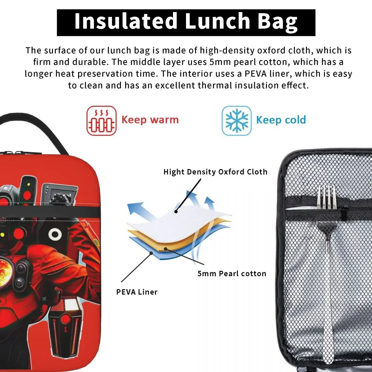 Titan Speakerman Skibidi Toilet Game Insulated Lunch Bag High Capacity Reusable Thermal Bag Tote Lunch Box Food Storage Bags