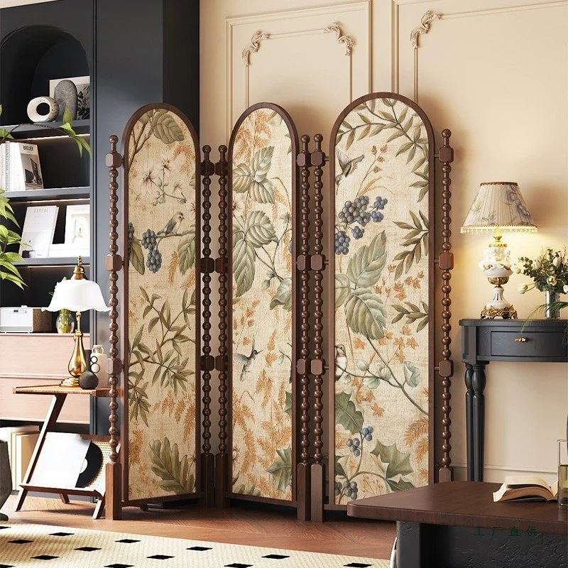 Medieval solid wood screen, retro partition, folding mobile in bedroom and dining room