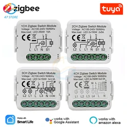 Tuya Smart ZigBee 3.0 Switch Module 10A Smart Home DIY Breaker 1 2 3 4 Gang Supports 2 Way Control Works with Alexa Google Home