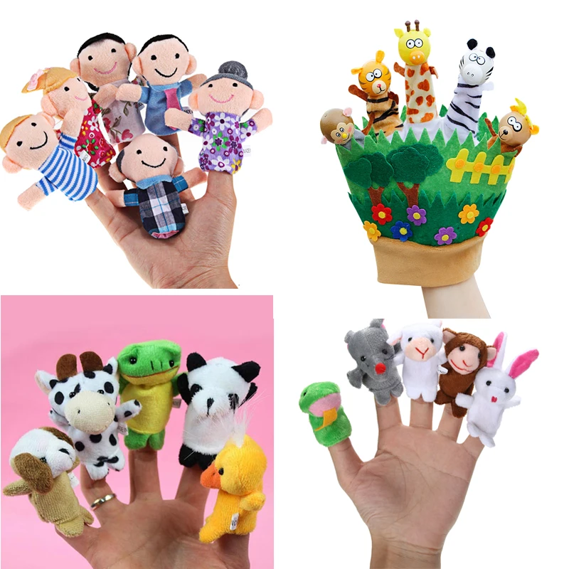 5/6/10pcs/set Cartoon Animal Finger Puppet Plush Toys for Gift Family Dolls Animals Toys Pretend Play Toy Family Finger Puppets