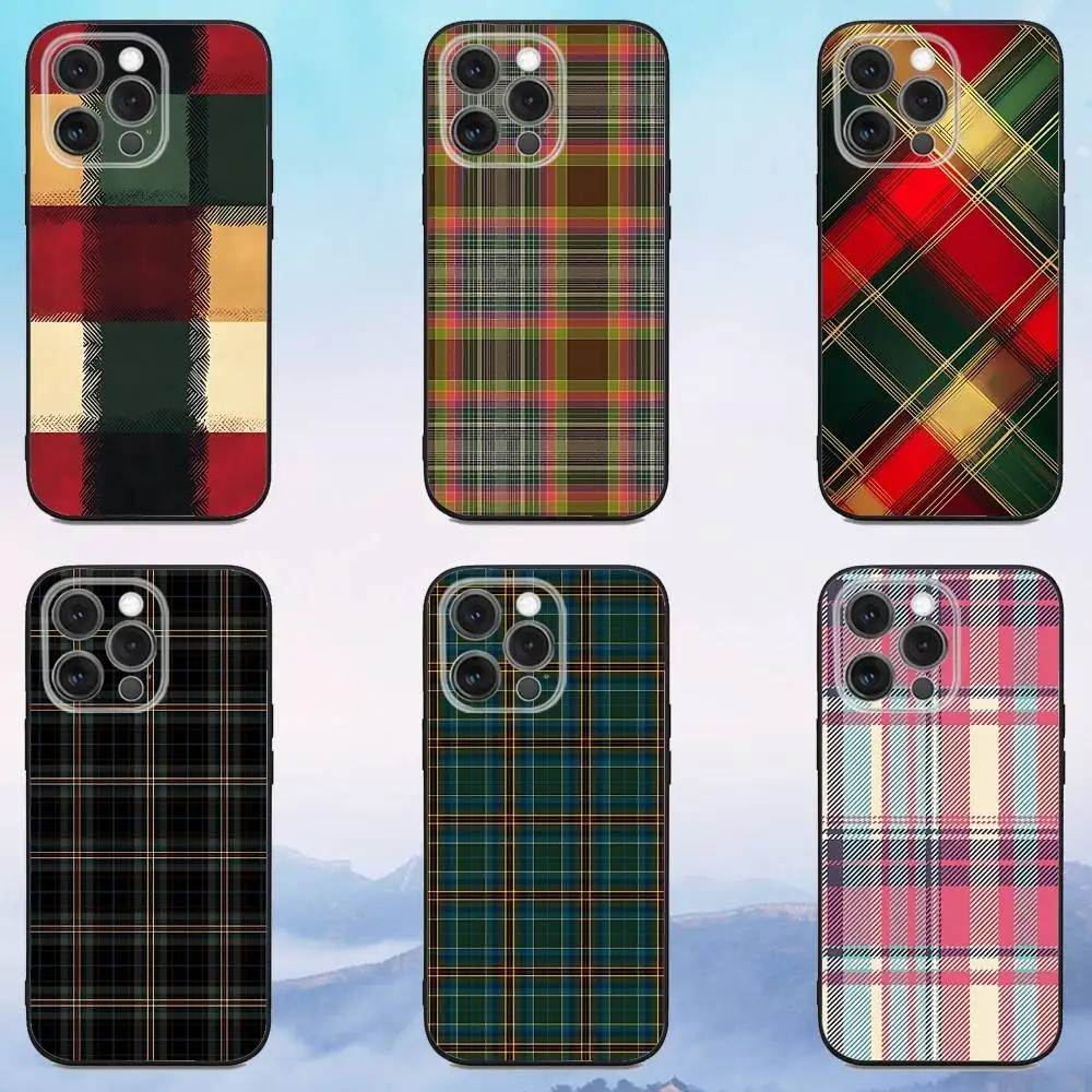 

Scottish Plaid Fabric Phone Case For iPhone 16e,16,15,14,13,12,11,Pro,X,XS,Max,XR,Plus,Mini Soft Black Cover