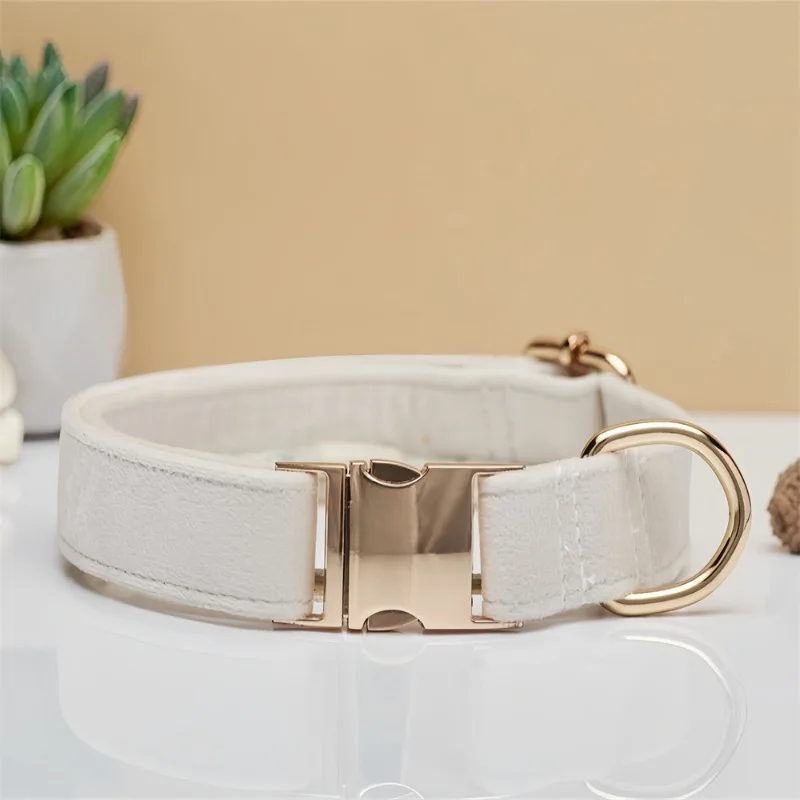 

Personalized Velvet Dog Collar Custom Name Engraved Adjustable Pet Collar with Metal Buckle ID Tags for Puppy Small Medium Large