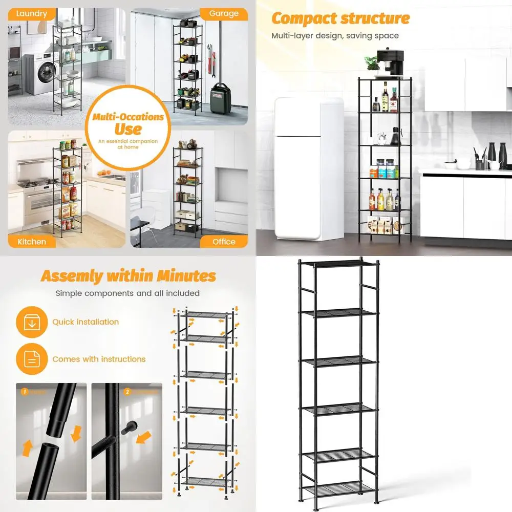

6-уровневые регулируемые металлические полки для хранения на кухне, кладовой и белья с выравнивающими ножками