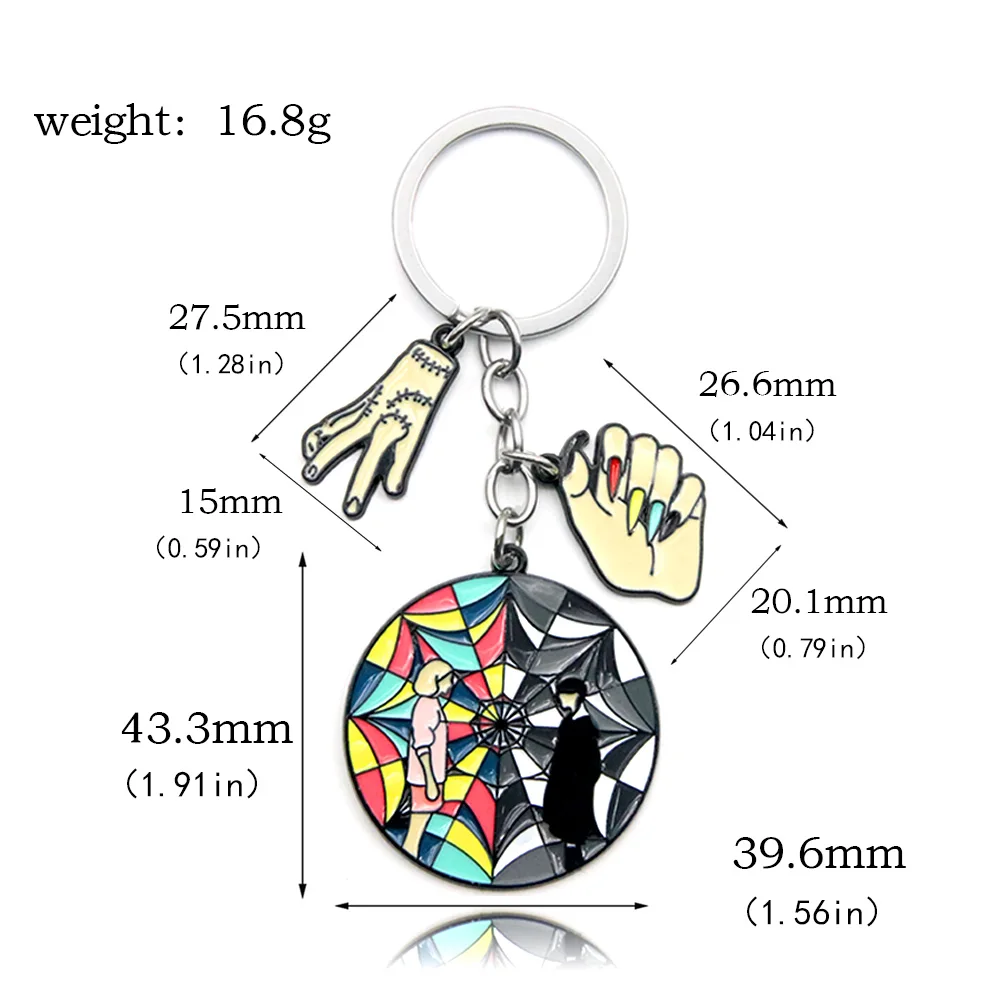 TV Show Wednesday Addams Cosplay Keychain Thing Hand And Ophelia Hall Glass Window Pendant Keyring For Men Women Car Accessories