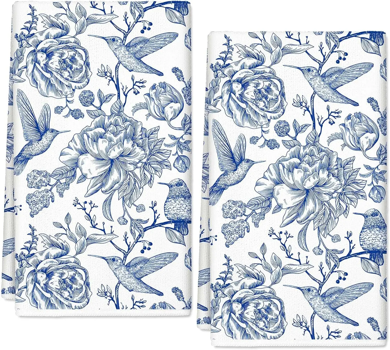 Chinoiserie Floral Kitchen Towels Blue White Flowers Bird Dish Towels Decorative Hand Drying Tea Towel for Baking Cleaning