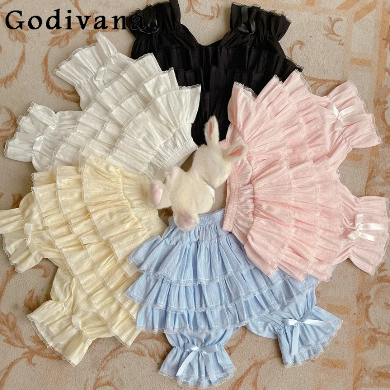

Girl Spring Summer New Sweet Ballet Lolita Skirt Support Fashion Elastic Waist Versatile Age-reducing Lace Cake Short Pantskirt