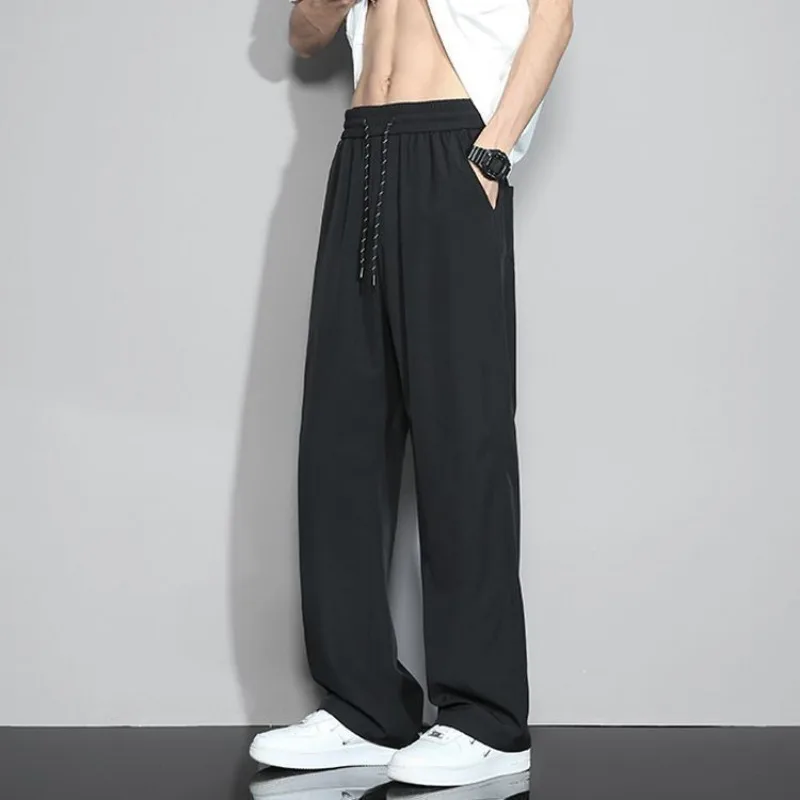 

Black Cool Ice Silk Pants Men's Summer Thin New Quick-drying Loose Vertical Straight Wide-leg Casual Pants