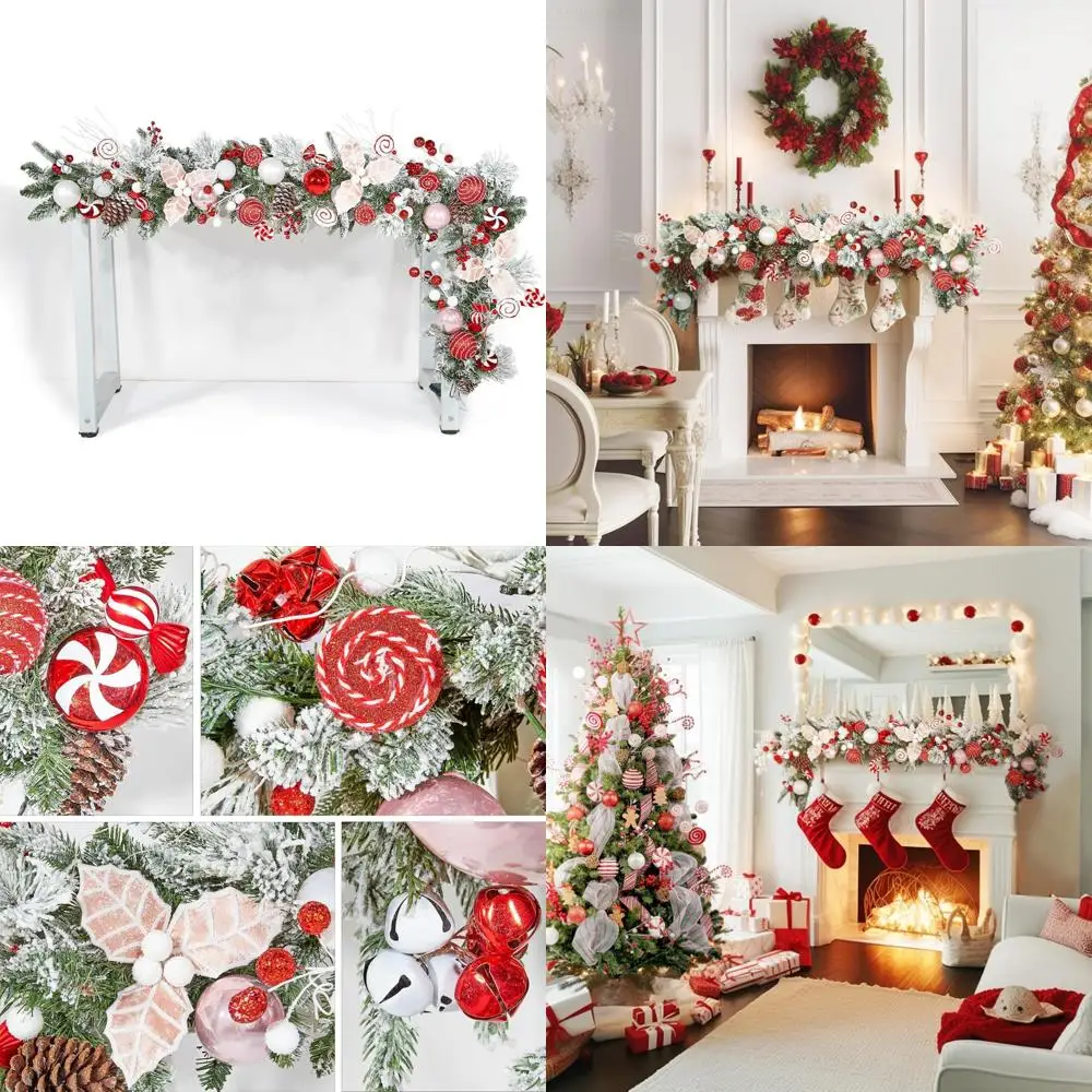 

LED Lighted Christmas Garland, 6 Feet Sweet Red & White, 50 Lights for Indoor Outdoor Holiday Decoration