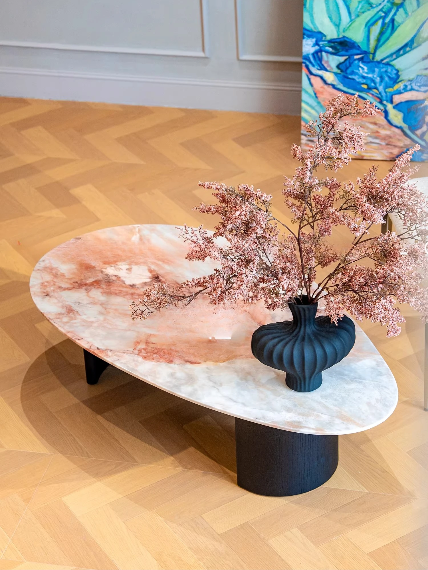 Water drop shaped coffee table retro natural marble special-shaped coffee table