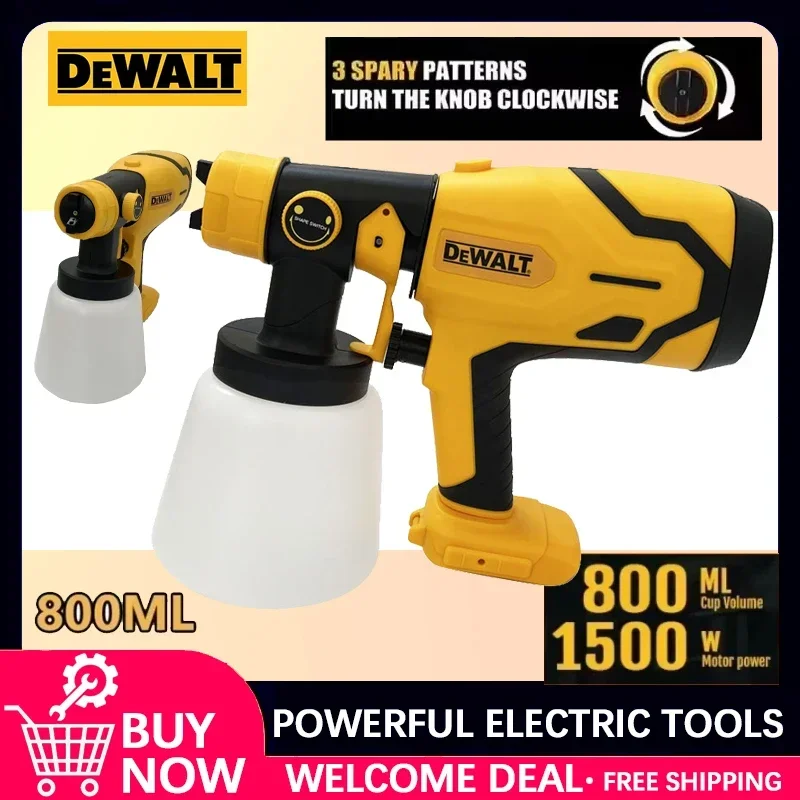 New Dewalt Cordless Electric 800ML Spray Gun Paint Sprayer High Power Auto Furniture Coating Airbrush For Dewalt Battery Tool