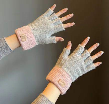 Winter Gestrickte Halbfinger Handschuhe Warme Nette Fingerlose Handschuhe Outdoor Fahren Kälte Schutz Wärme Touchscreen Handschuhe