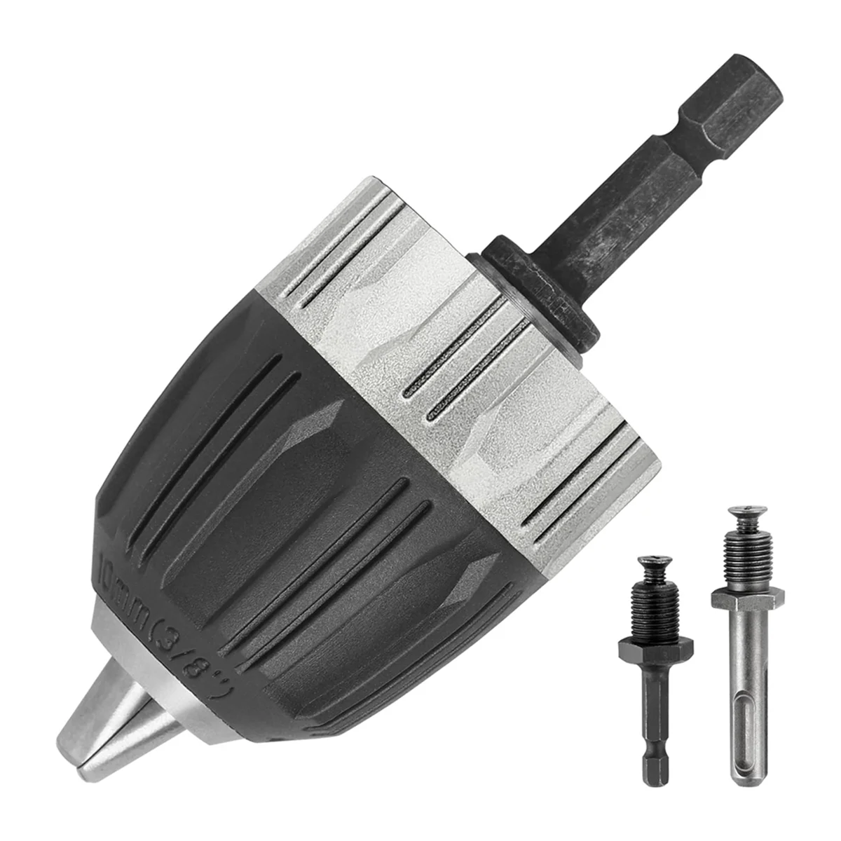 0.8-10mm 3/8-24UNF Keyless Drill Chuck for 3/8-24UNF Thread Spindle,with 1/4inch Hex Shank and Quick Conversion Adaptor