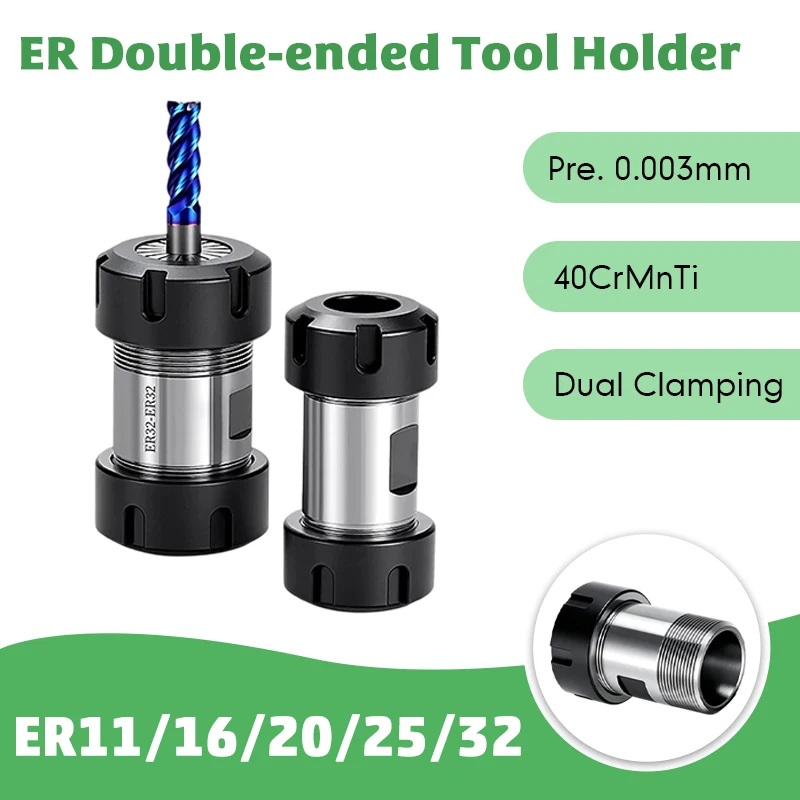 Double End ER Tool Holder Extension Bar ER11 ER16 ER20 ER25 ER32 Motor Shaft Drill Chuck Conversion Adapter for CNC Machine Tool