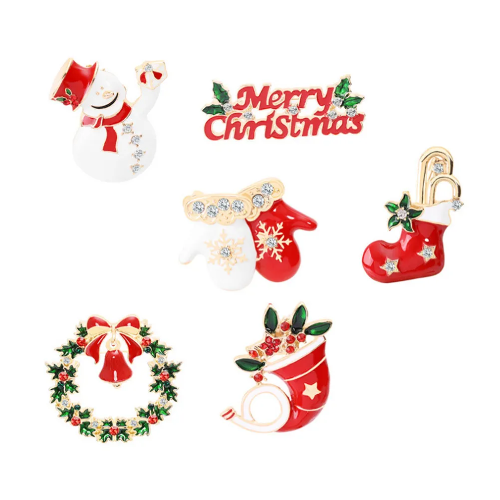 6Pcs Christmas Brooch Pin Cartoon Alloy Brooch Hairpin Accessory Sweater Badge Party Decoration Gift Neckerchief Breast Pin
