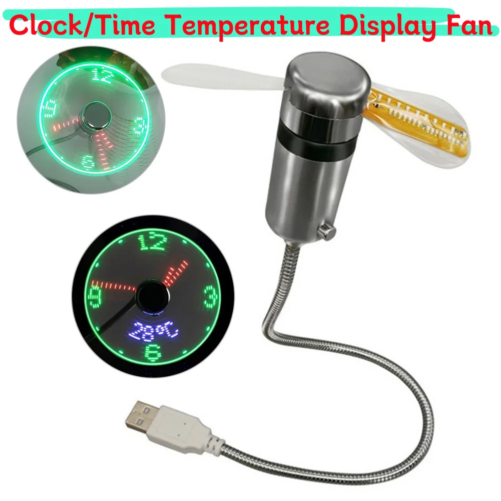 Ventilador de reloj LED portátil, ventiladores de reloj con pantalla en tiempo Real, miniventilador de Metal con pantalla de temperatura y tiempo para ordenador portátil, PC, dispositivos para Notebook