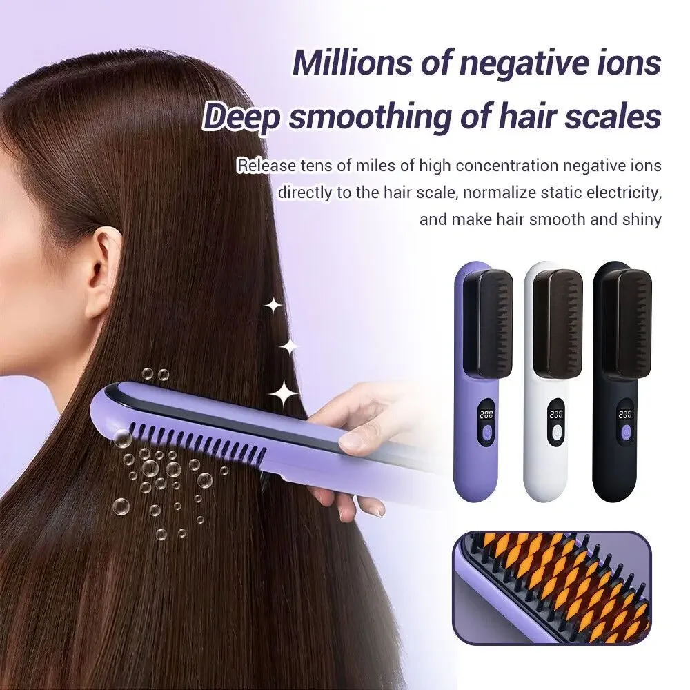 NEW Anti-Scald Hair Straightener Brush Rechargeable Styling Tools Mini Hair Straightener 2 in 1 Cordless Hair Hot Comb