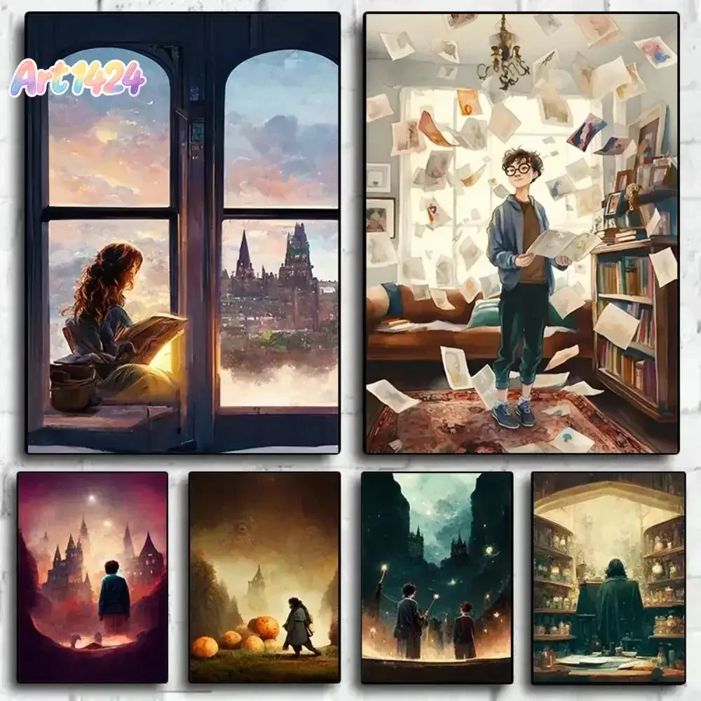 Classic Magic Movie Wizard World Posters  Magic School Train Canvas Print for Office  Living Room Decor