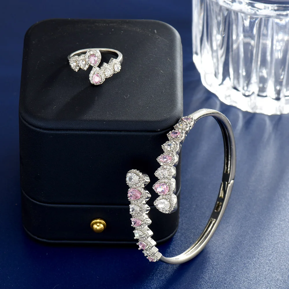 HIBRIDE Classic Bangle Ring Set For Women Full Micro CZ Pave Cubic Zircon Party Wedding Saudi Arabic Dubai Jewelry Set N-1665